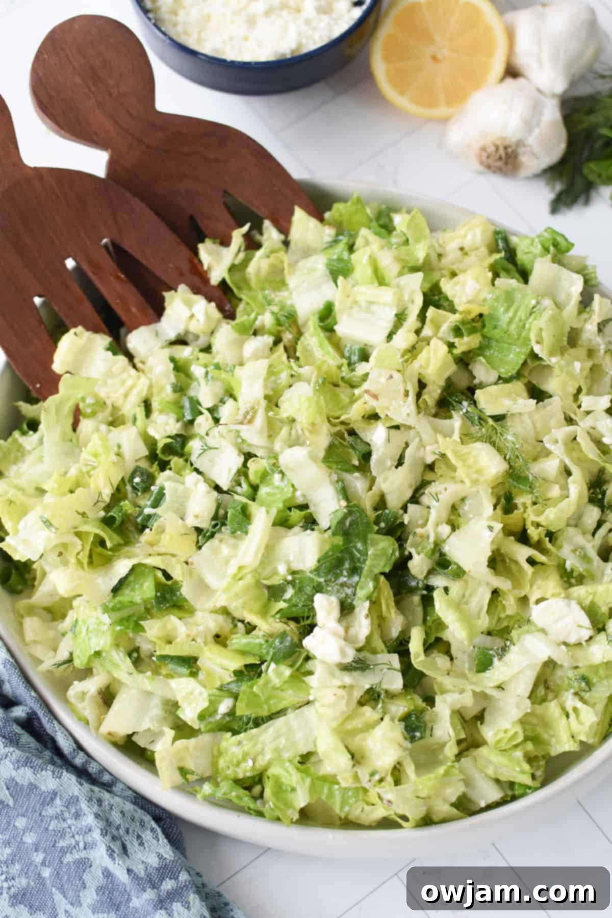Maroulosalata Crisp Greek Lettuce Salad 2 Maroulosalata in a large white bowl