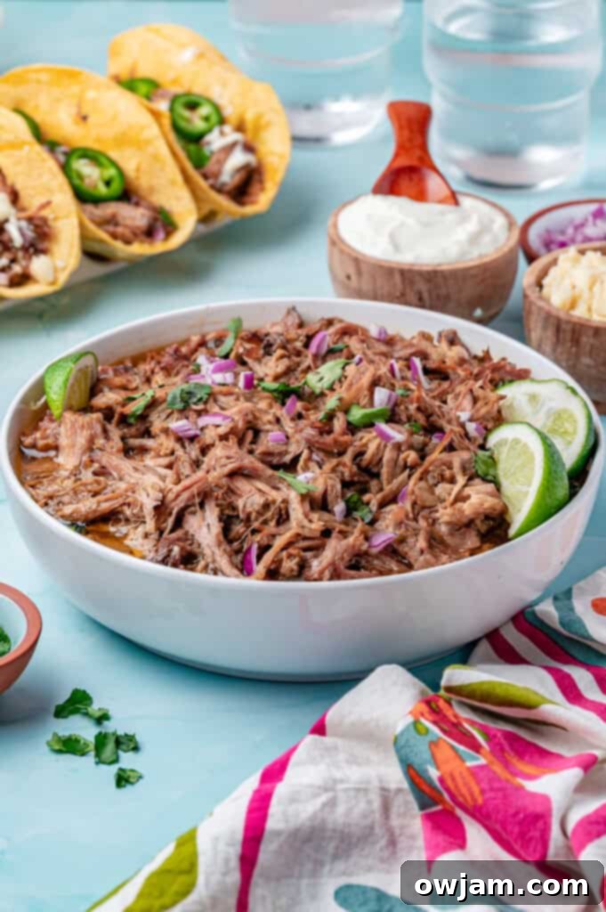 Slow Cooker Pulled Pork Tacos in a big bowl 