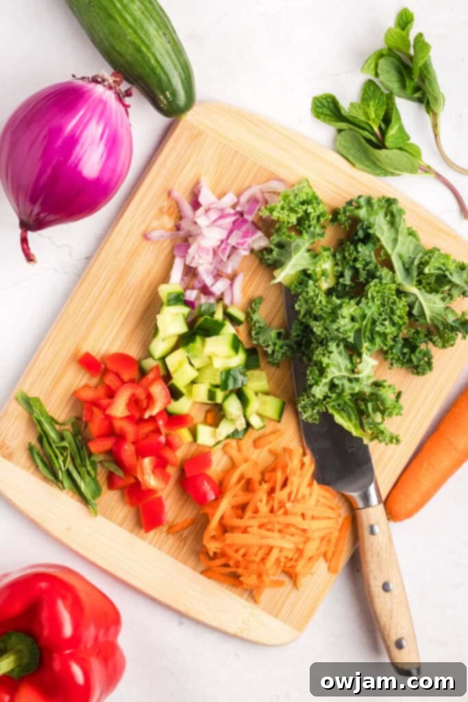 Healthy Kale Chickpea Salad 7 Kale Chickpea Salad salad ingredients on cutting board