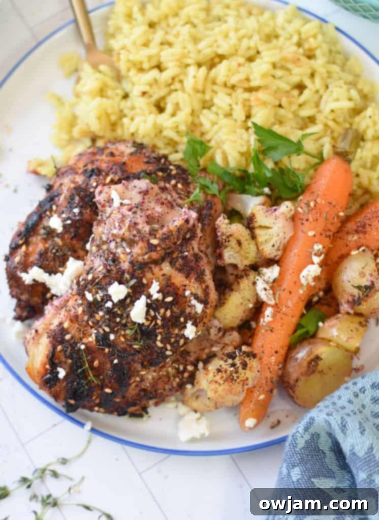 One Pan Zaatar Chicken 6 Sheet Pan Za’atar Chicken on plate