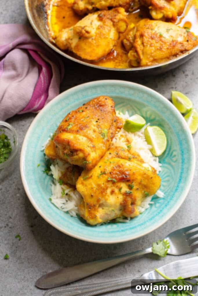 Golden Turmeric Chicken 2 Turmeric Chicken in a blue bowl