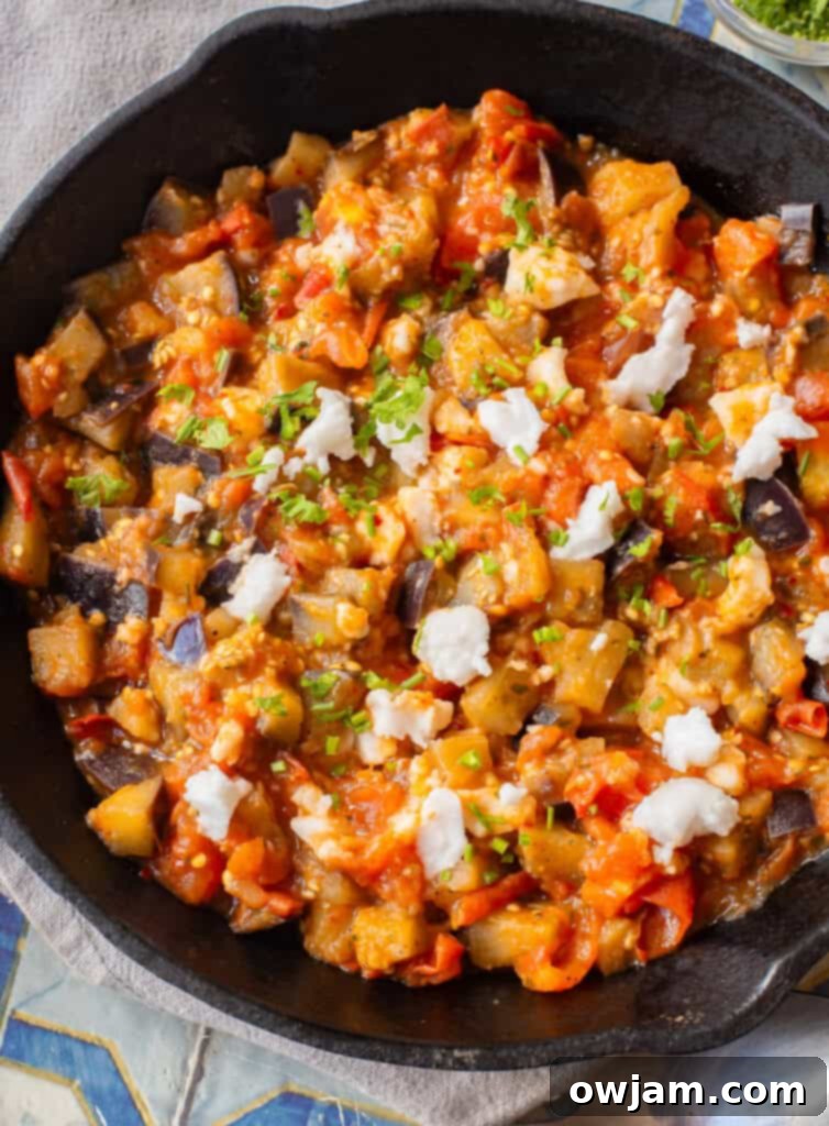 Skillet Tomato and Eggplant with feta 