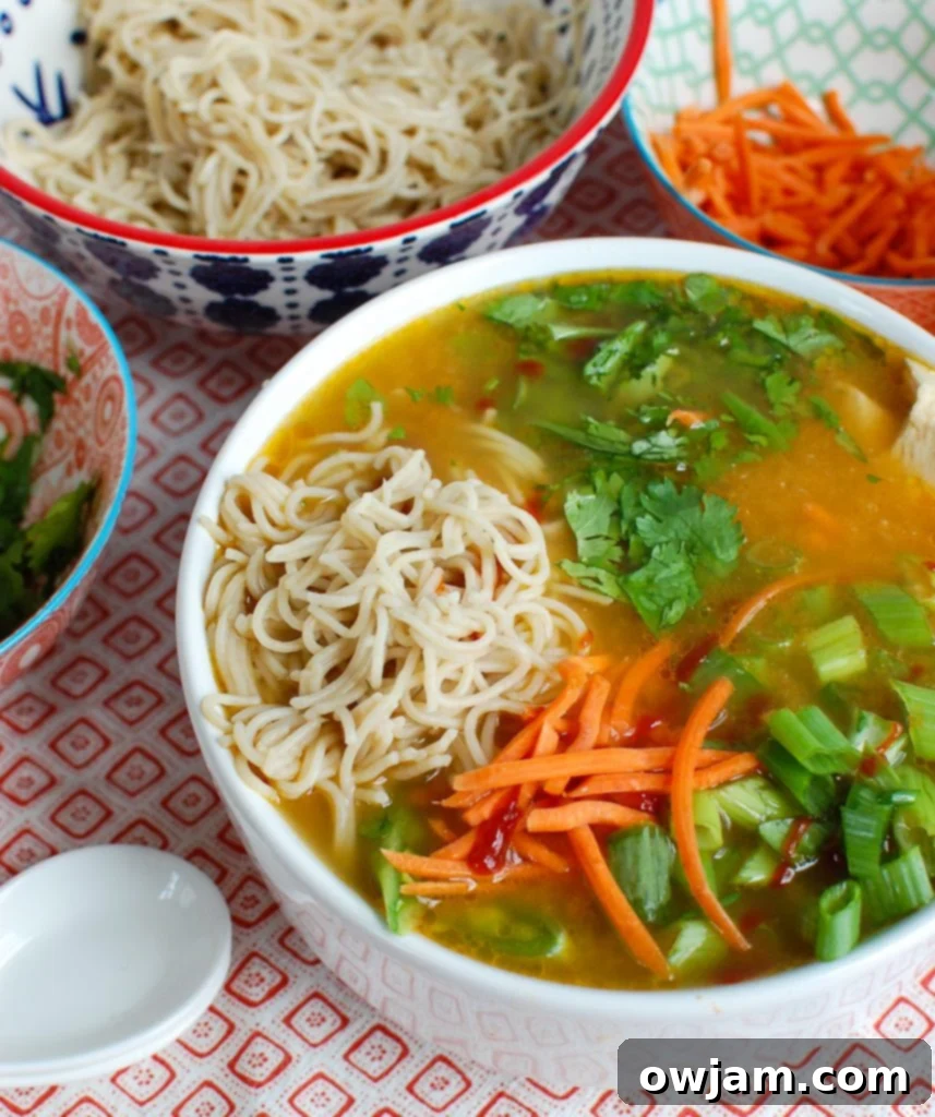 Asian Chicken Noodle Soup with spoon