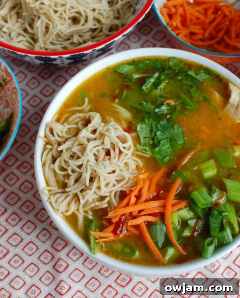 Asian Chicken Noodle Soup with noodles