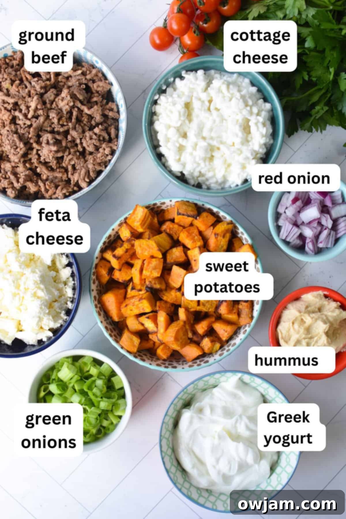 Hearty Sweet Potato Cottage Cheese Ground Beef Bowls 4 Sweet Potato Cottage Cheese Bowls recipe ingredients