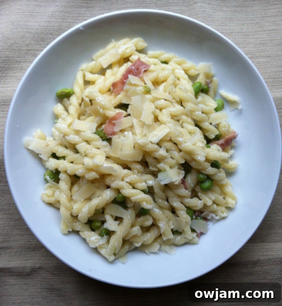 Spring Pasta with Peas Favas and Prosciutto 3 Fresh spring peas, a key ingredient for a vibrant pasta
