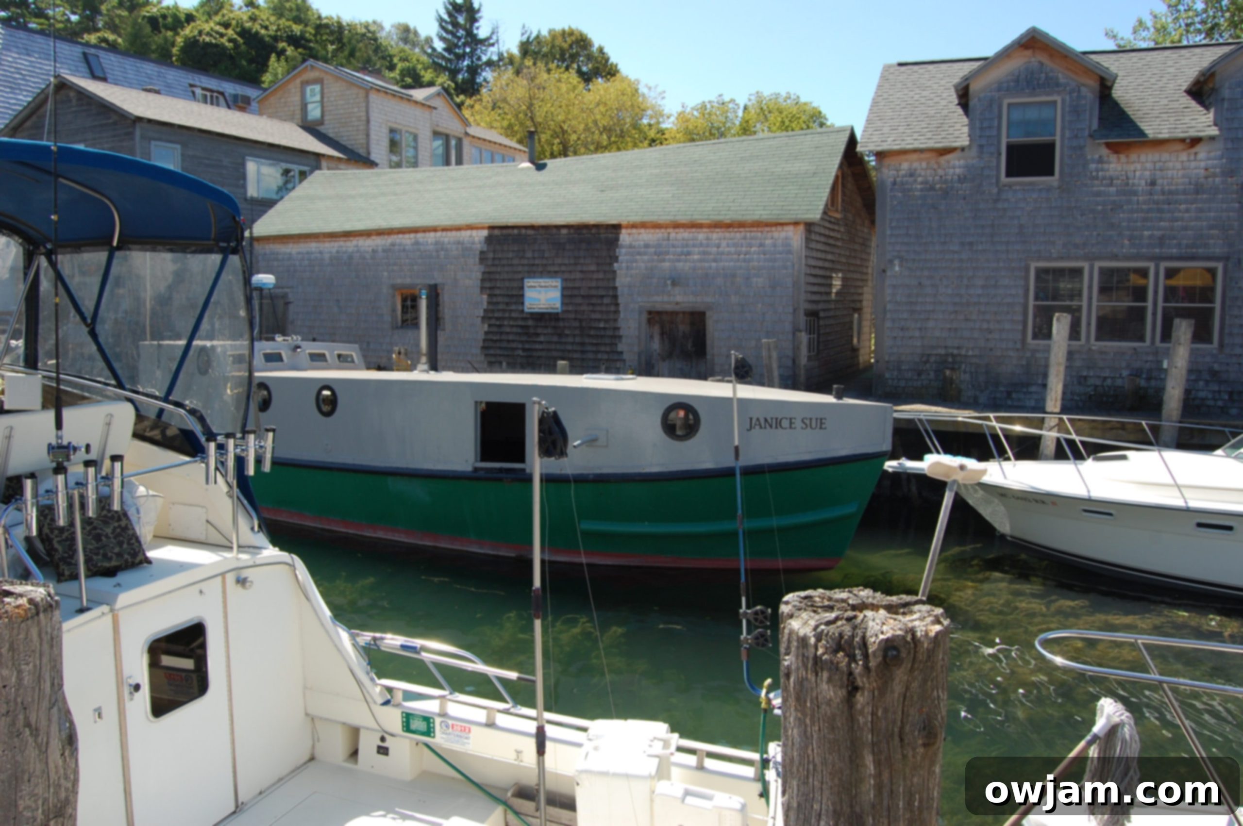 Boats docked in Fishtown, Leland, Michigan.