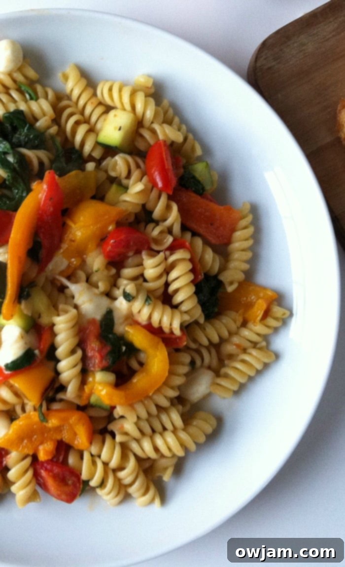 Close-up of creamy Roasted Red Pepper Pasta from A Cedar Spoon