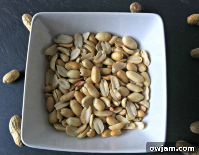 Close-up of unshelled peanuts, the primary ingredient for homemade peanut butter.