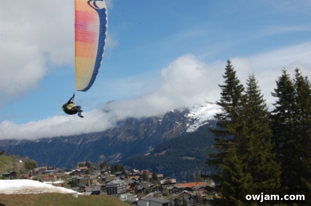 A panoramic landscape view of the Interlaken region with green valleys and distant mountains.