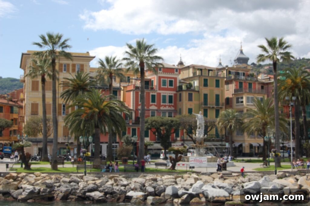 Picturesque waterfront promenade in Santa Margherita Ligure at sunset