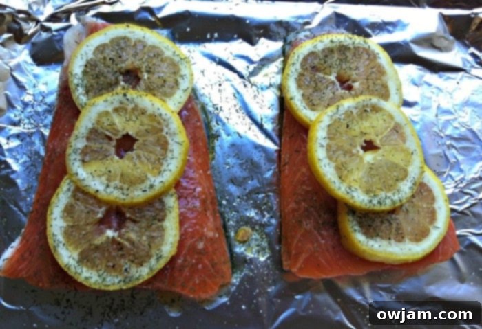 Fresh salmon fillets, perfectly seasoned and ready for cooking a delicious Lemon Dill Salmon recipe, rich in Omega-3s.