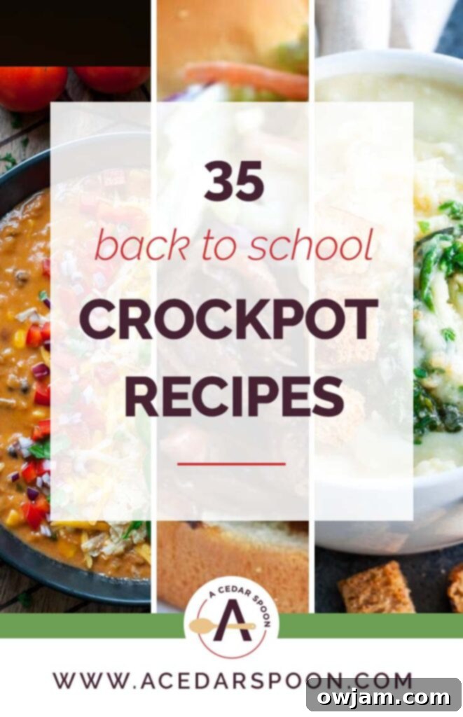 35 Back to School Crockpot Recipes Collage showcasing various slow cooker dishes