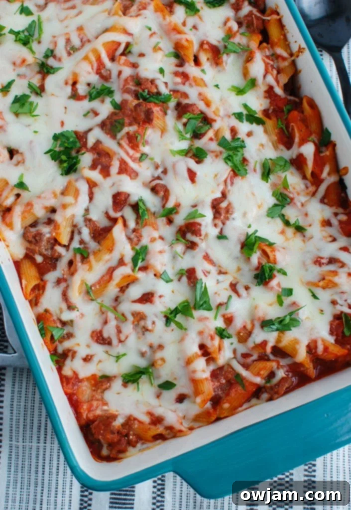 Creamy Ricotta Baked Ziti 2 Baked Ziti with Ricotta in baking dish