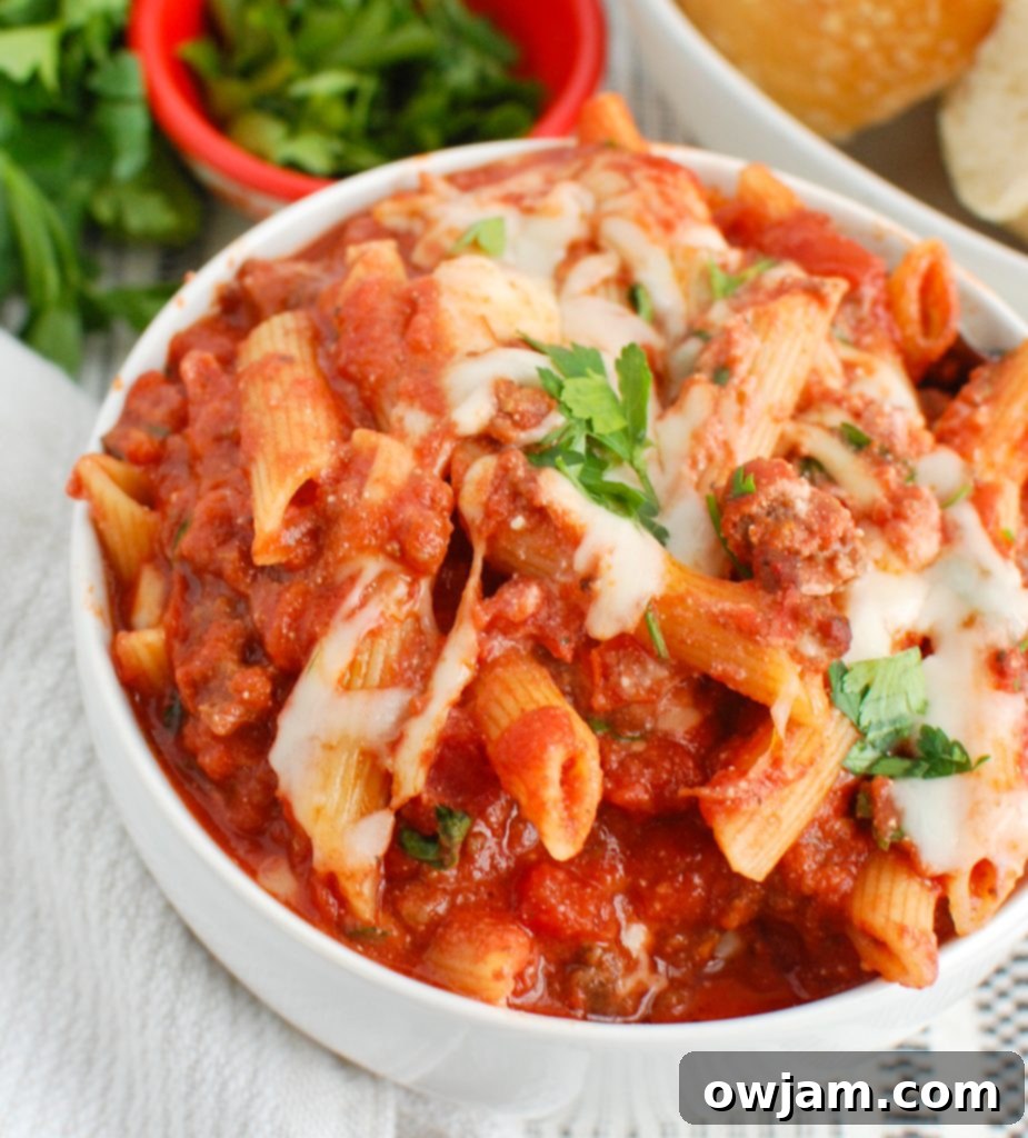 Creamy Ricotta Baked Ziti 3 Baked Ziti with Ricotta in white bowl