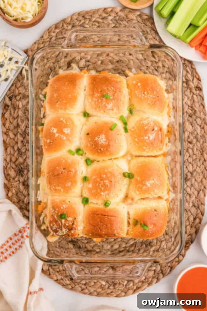 Effortless Buffalo Chicken Sliders 9 Easy Buffalo Chicken Sliders baked sliders with green onions.