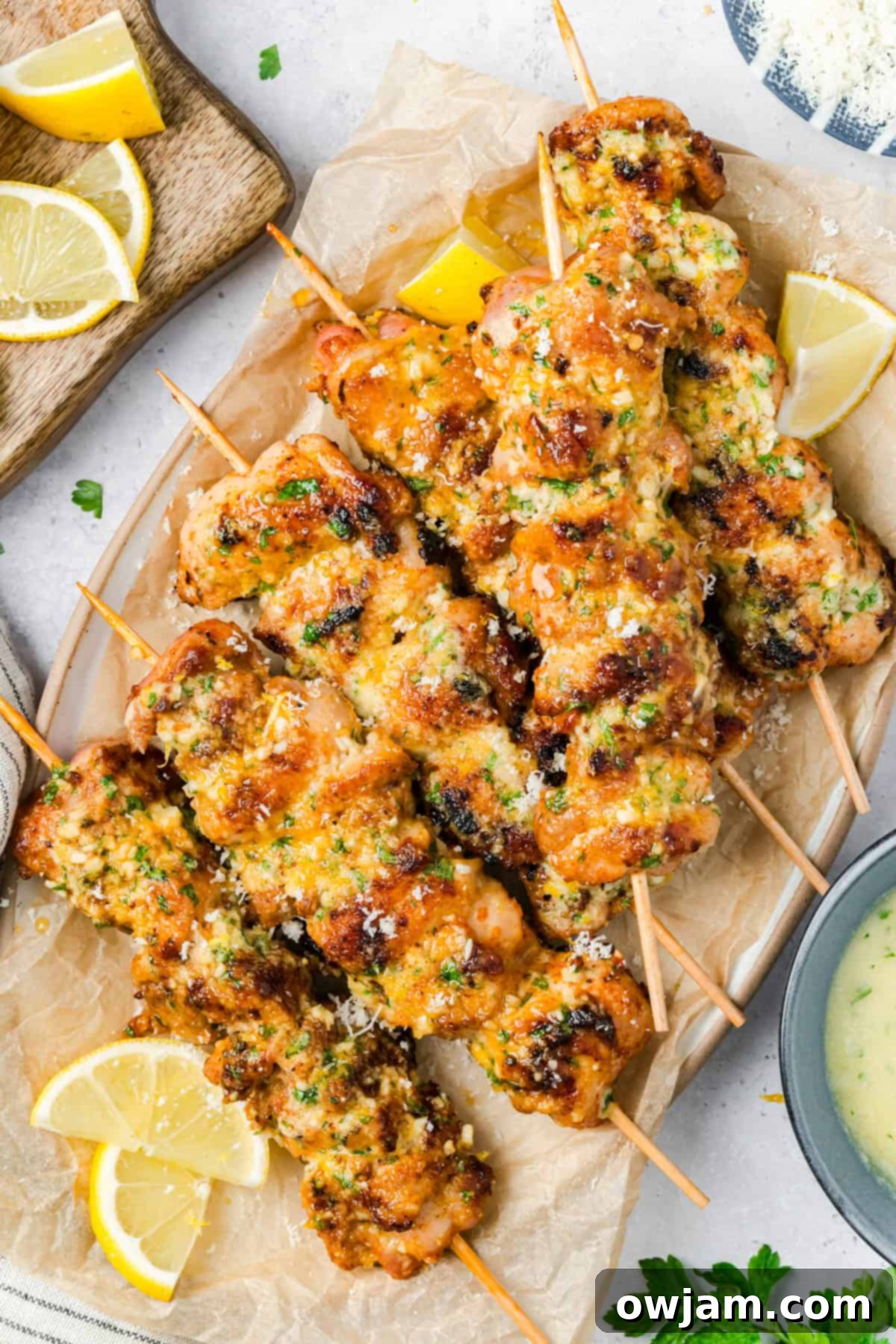 Grilled Chicken Skewers with Parmesan, Garlic and Butter