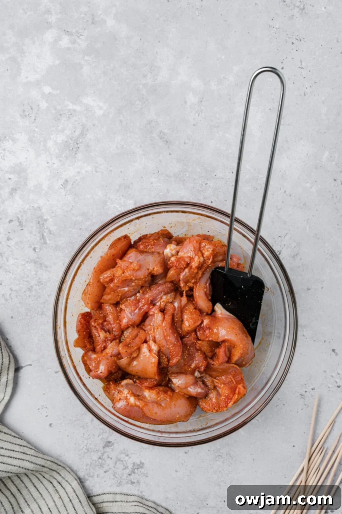 Garlic Parmesan Chicken Skewers chicken in marinade