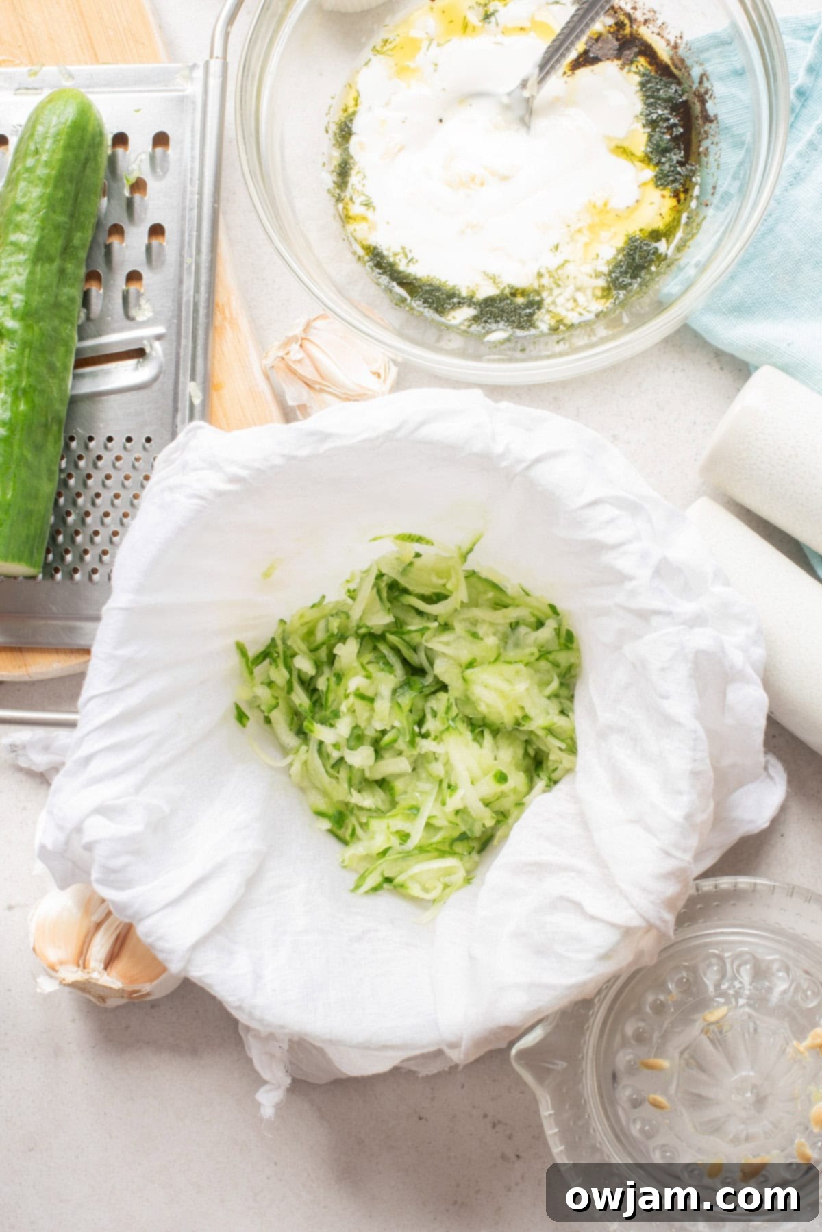 Easy Homemade Tzatziki Sauce cucumber in a dish