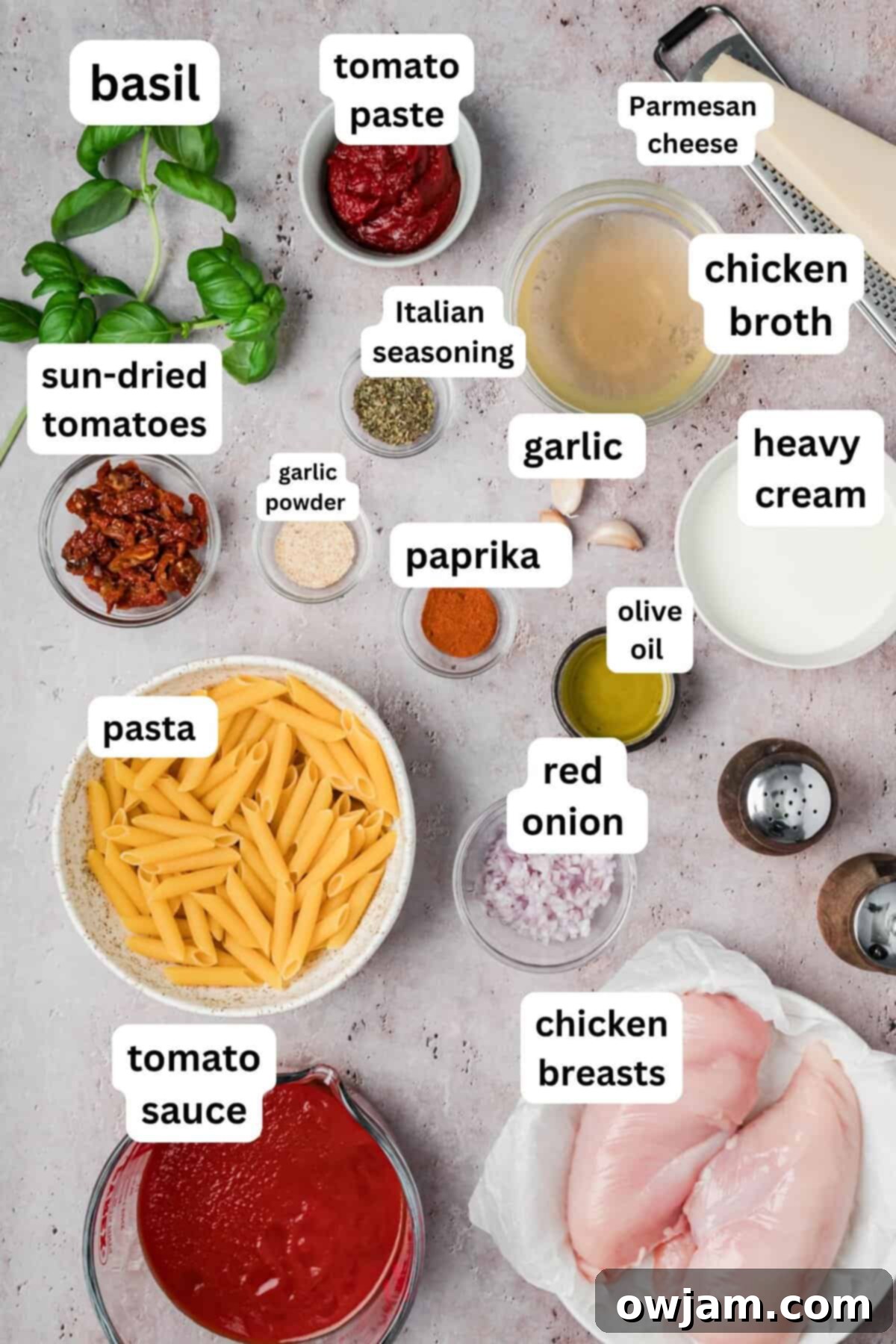 Creamy Tomato Chicken Pasta Perfection 5 One Pan Chicken and Tomato Pasta Recipe Ingredients