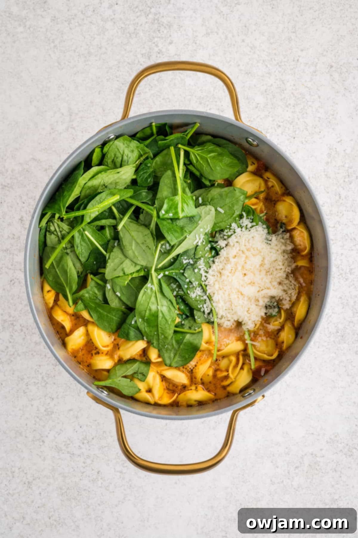 Creamy Tortellini Bliss 11 Creamy Tortellini Soup spinach in a pot