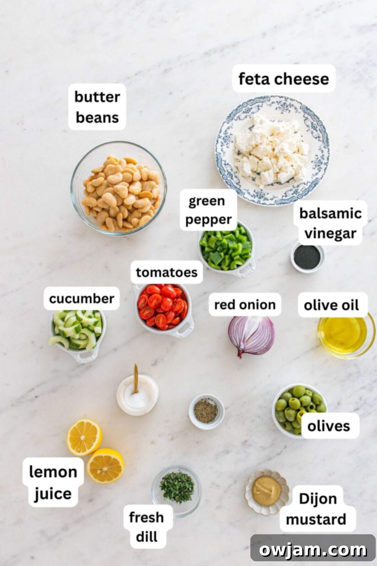 Greek Gigantes Bean Salad 5 Greek Butter Bean Salad with ingredients